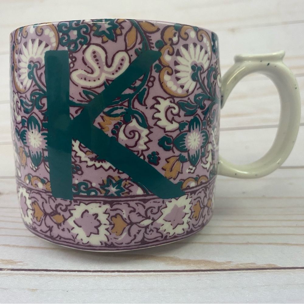 Anthropologie Blockprinted Monogram Mug Cup Initial K Coffee Tea 16oz